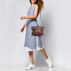 Burberry Brown/Beige House Check Canvas and Leather Little Crush Crossbody Bag