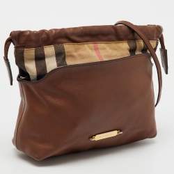 Burberry Brown/Beige House Check Canvas and Leather Little Crush Crossbody Bag