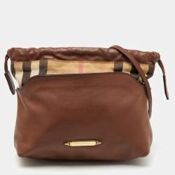 Burberry Brown/Beige House Check Canvas and Leather Little Crush Crossbody Bag
