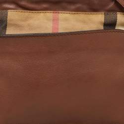 Burberry Brown/Beige House Check Canvas and Leather Little Crush Crossbody Bag