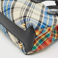 Burberry Multicolor Tartan Mix Fabric and Leather Small Banner Tote