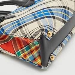 Burberry Multicolor Tartan Mix Fabric and Leather Small Banner Tote