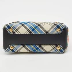 Burberry Multicolor Tartan Mix Fabric and Leather Small Banner Tote