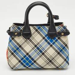 Burberry Multicolor Tartan Mix Fabric and Leather Small Banner Tote