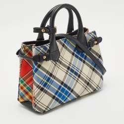 Burberry Multicolor Tartan Mix Fabric and Leather Small Banner Tote