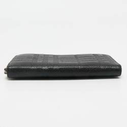 Burberry Black Embossed Check Leather Zip Continental Wallet