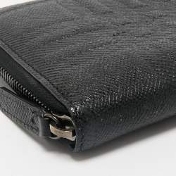 Burberry Black Embossed Check Leather Zip Continental Wallet