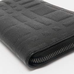 Burberry Black Embossed Check Leather Zip Continental Wallet