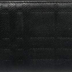 Burberry Black Embossed Check Leather Zip Continental Wallet