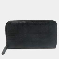 Burberry Black Embossed Check Leather Zip Continental Wallet