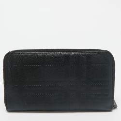 Burberry Black Embossed Check Leather Zip Continental Wallet