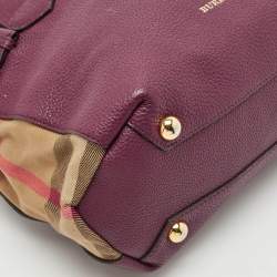 Burberry Burgundy/Beige House Check Fabric and Leather Small Banner Tote