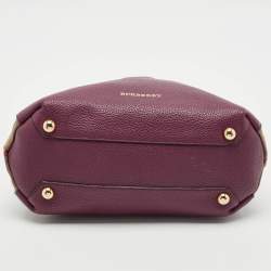 Burberry Burgundy/Beige House Check Fabric and Leather Small Banner Tote