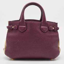 Burberry Burgundy/Beige House Check Fabric and Leather Small Banner Tote