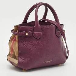 Burberry Burgundy/Beige House Check Fabric and Leather Small Banner Tote