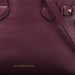 Burberry Burgundy/Beige House Check Fabric and Leather Small Banner Tote