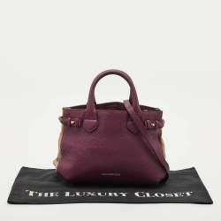 Burberry Burgundy/Beige House Check Fabric and Leather Small Banner Tote