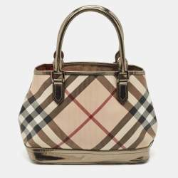 Burberry Metallic/Beige Nova Check PVC and Patent Leather Eden Tote
