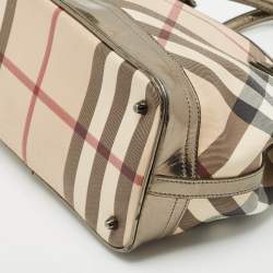 Burberry Metallic/Beige Nova Check PVC and Patent Leather Eden Tote
