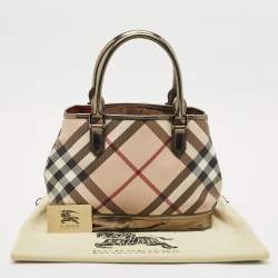 Burberry Metallic/Beige Nova Check PVC and Patent Leather Eden Tote