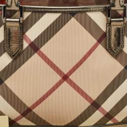 Burberry Metallic/Beige Nova Check PVC and Patent Leather Eden Tote