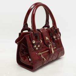 Burberry Red Quilted Patent Leather Manor Satchel