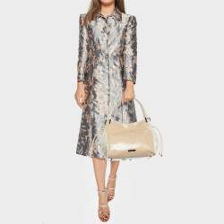 Burberry White/Beige Check Patent Leather Bilmore Tote
