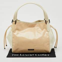 Burberry White/Beige Check Patent Leather Bilmore Tote