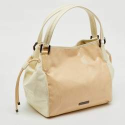 Burberry White/Beige Check Patent Leather Bilmore Tote
