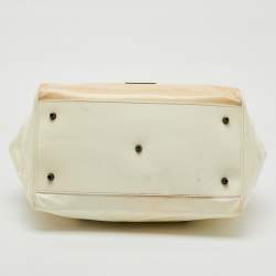 Burberry White/Beige Check Patent Leather Bilmore Tote