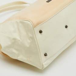 Burberry White/Beige Check Patent Leather Bilmore Tote
