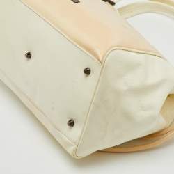 Burberry White/Beige Check Patent Leather Bilmore Tote