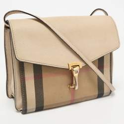 Burberry Cream/Brown House Check Canvas and Leather Macken Flap Crossbody Bag