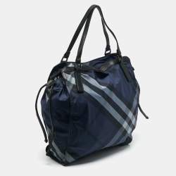 Burberry Blue Mega Check Nylon and Leather Buckleigh Tote