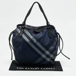 Burberry Blue Mega Check Nylon and Leather Buckleigh Tote