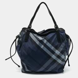 Burberry Blue Mega Check Nylon and Leather Buckleigh Tote