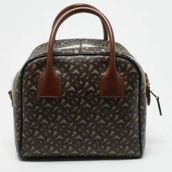 Burberry Brown TB Monogram Coated Canvas and Leather Cube Bowling Bag