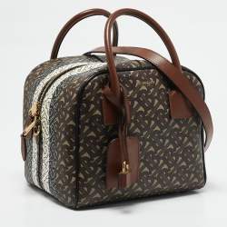 Burberry Brown TB Monogram Coated Canvas and Leather Cube Bowling Bag