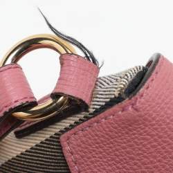  Burberry Pink/Beige Leather and House Check Canvas Horseshoe Milton Crossbody Bag