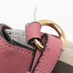  Burberry Pink/Beige Leather and House Check Canvas Horseshoe Milton Crossbody Bag
