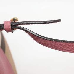  Burberry Pink/Beige Leather and House Check Canvas Horseshoe Milton Crossbody Bag