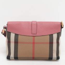  Burberry Pink/Beige Leather and House Check Canvas Horseshoe Milton Crossbody Bag