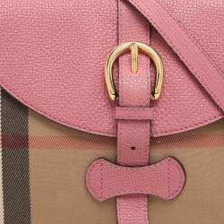  Burberry Pink/Beige Leather and House Check Canvas Horseshoe Milton Crossbody Bag