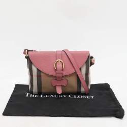  Burberry Pink/Beige Leather and House Check Canvas Horseshoe Milton Crossbody Bag