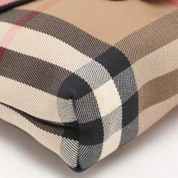  Burberry Pink/Beige Leather and House Check Canvas Horseshoe Milton Crossbody Bag