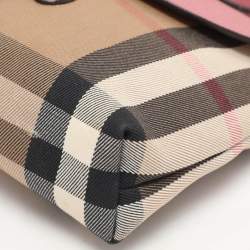  Burberry Pink/Beige Leather and House Check Canvas Horseshoe Milton Crossbody Bag