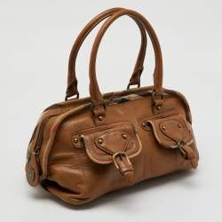 Burberry Brown Leather Double Pocket Satchel