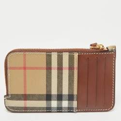 Burberry Brown/Beige House Check Coated Canvas and Leather Zip Card Case