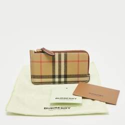 Burberry Brown/Beige House Check Coated Canvas and Leather Zip Card Case