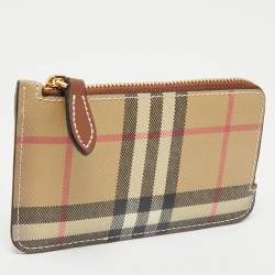 Burberry Brown/Beige House Check Coated Canvas and Leather Zip Card Case